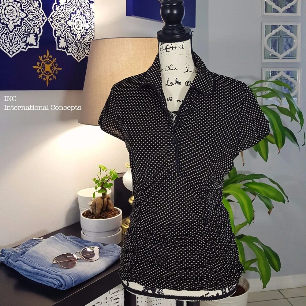 INC Ruched, Collared Blouse - Picture 1 of 3